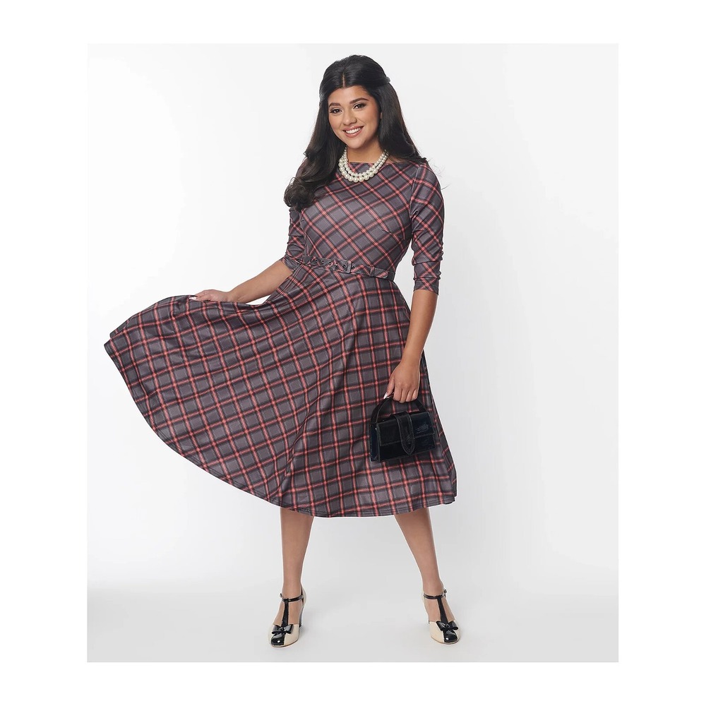 Unique Vintage Red Bias Plaid Devon Swing Dress Size 3X 20